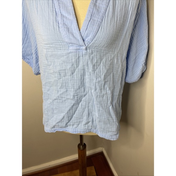 Xirena Short Sleeve Blue Guaze Popover Blouse Small S - Picture 7 of 9